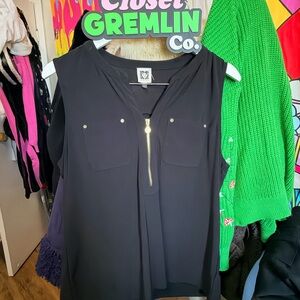 Anne Klein Black Sleeveless Blouse with Gold Zip
